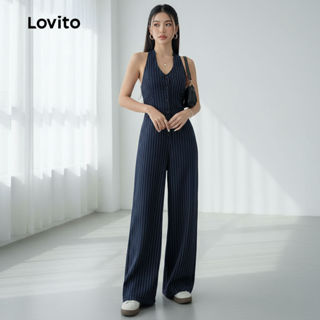 Lovito Refine Macacão Feminino Azul com Botões para Primavera e Verão L154LD157 em Oferta na Shopee