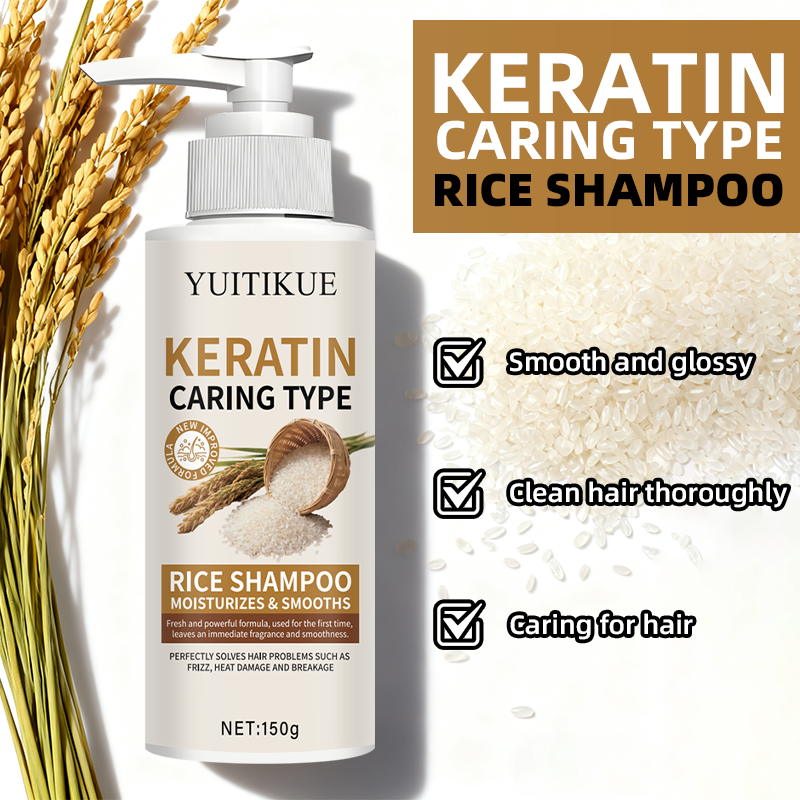 Shampoo de Arroz com Queratina, Água de Arroz Fermentada, Biotina, Alecrim, Óleo de Coco, Fórmula Natural e Não