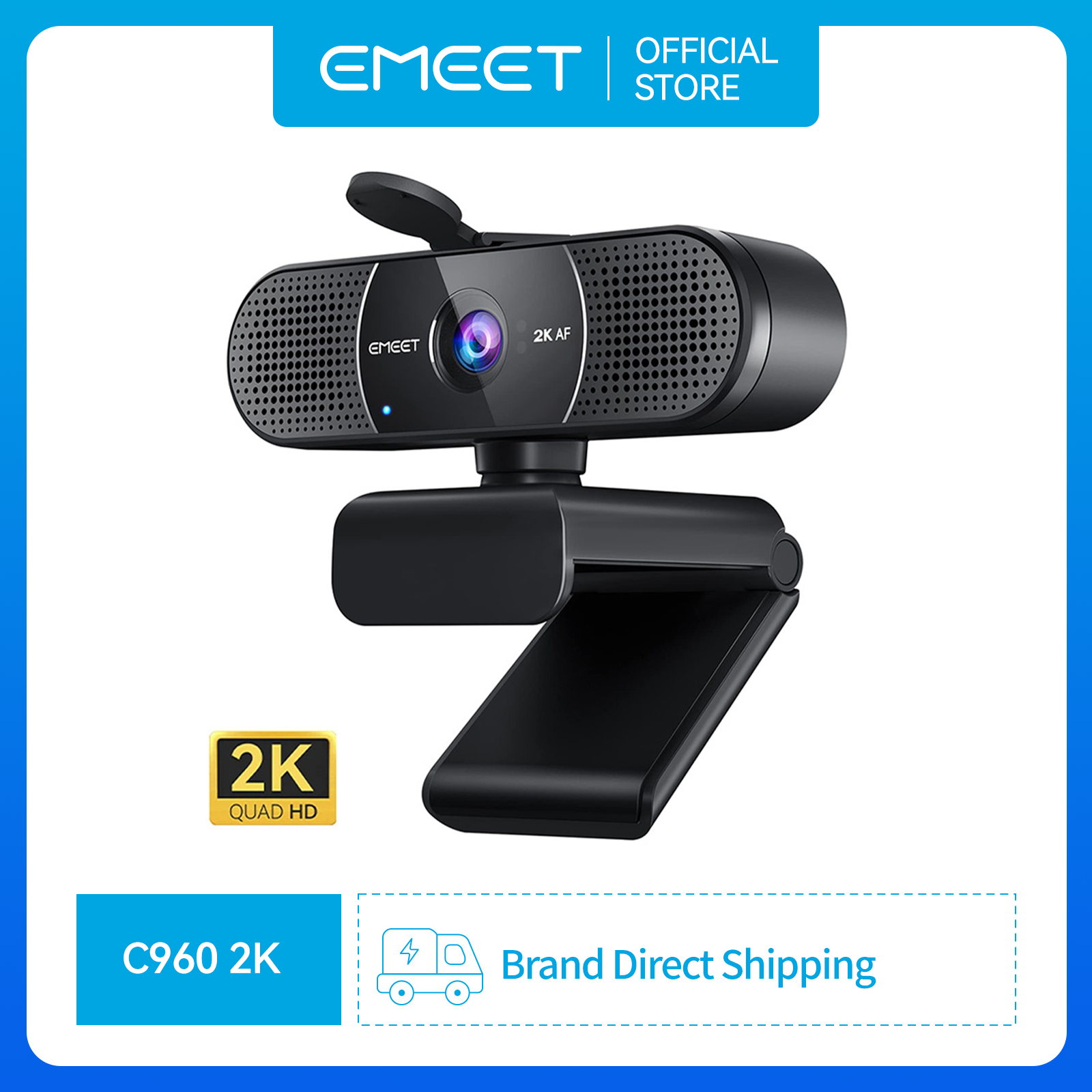 Câmera de vídeo Emeet C960 2K QHD com microfone para streaming por USB, Zoom e YouTube, para laptop