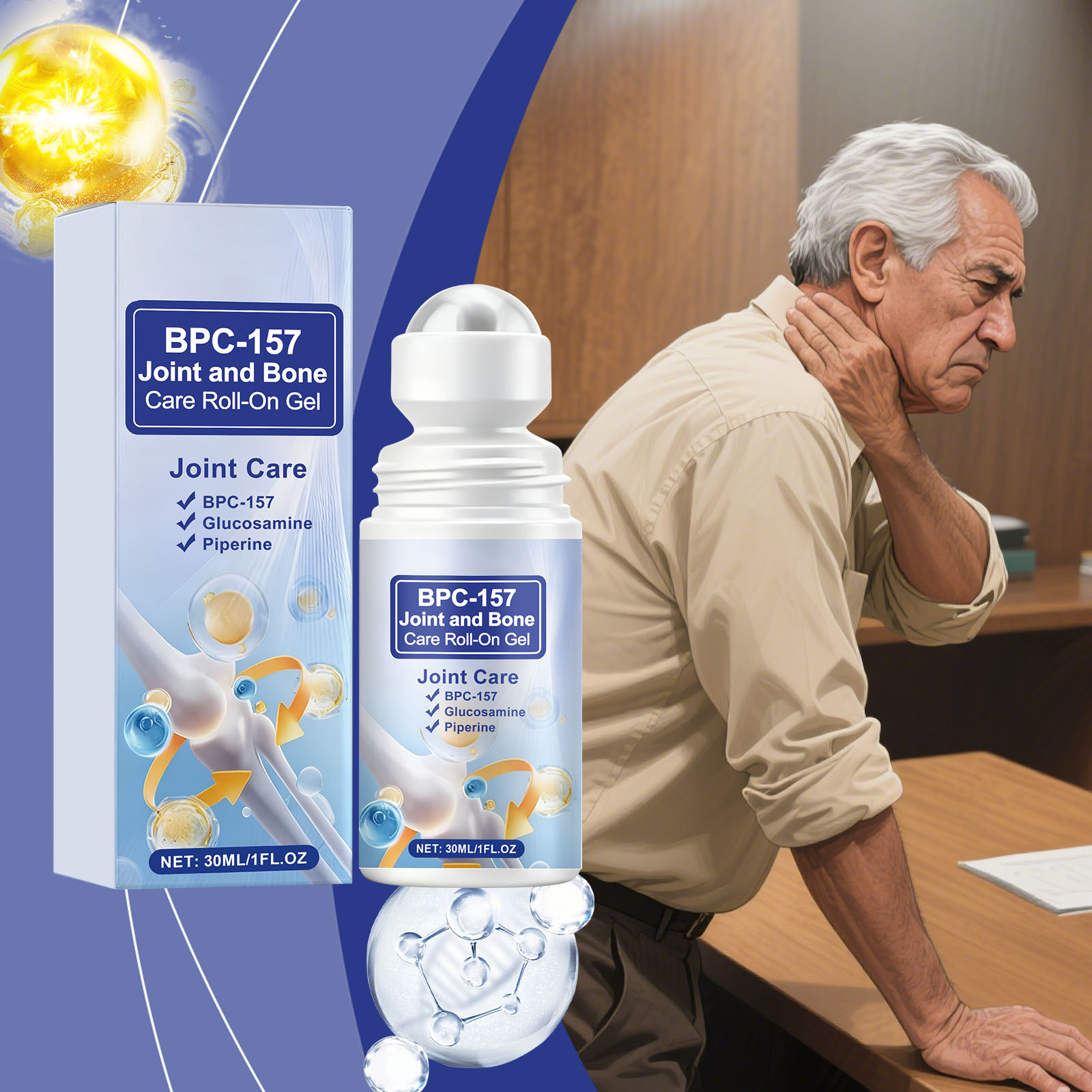 Gel Avançado de Absorção Rápida para Articulações e Músculos 30ml com Glucosamina, Cúrcuma e Condroitina, Conforto