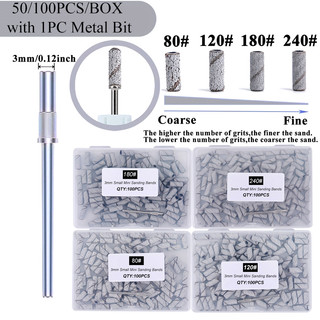Kit-50/100 Peças Mini Bandas de Lixa para Unhas com 1 Peça de Broca de Metal, Ideal para …