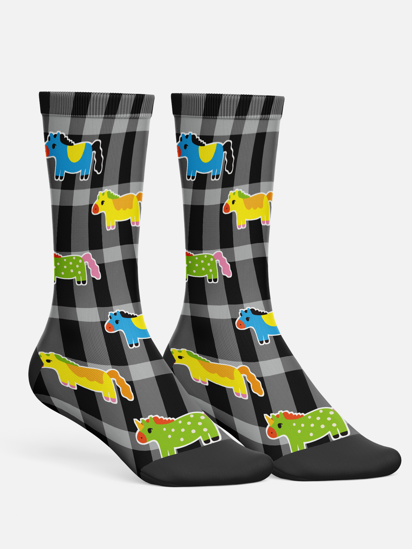 Um Par De Meias De Corrida Engraçadas Para Mulheres | Presente Personalizado Exclusivo Com Padrão De Cavalo E Xadrez (Pr