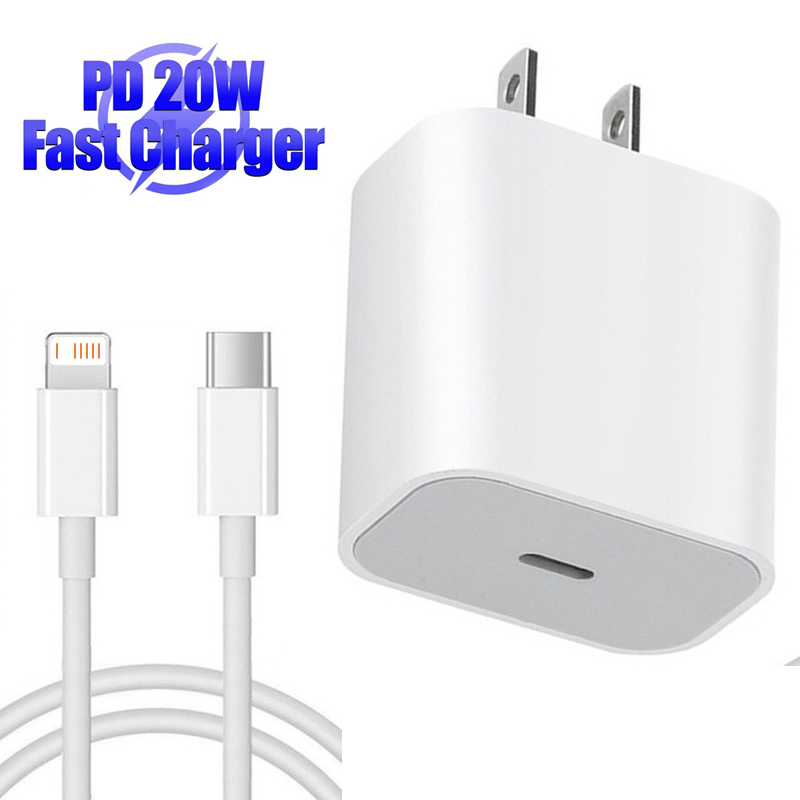 Carregador Rápido PD 20W com Plug EUA para iPad Mini Air iPhone 14 13 12 Mini 11 Pro Max XR X XS 8 7 Plus com Adaptador