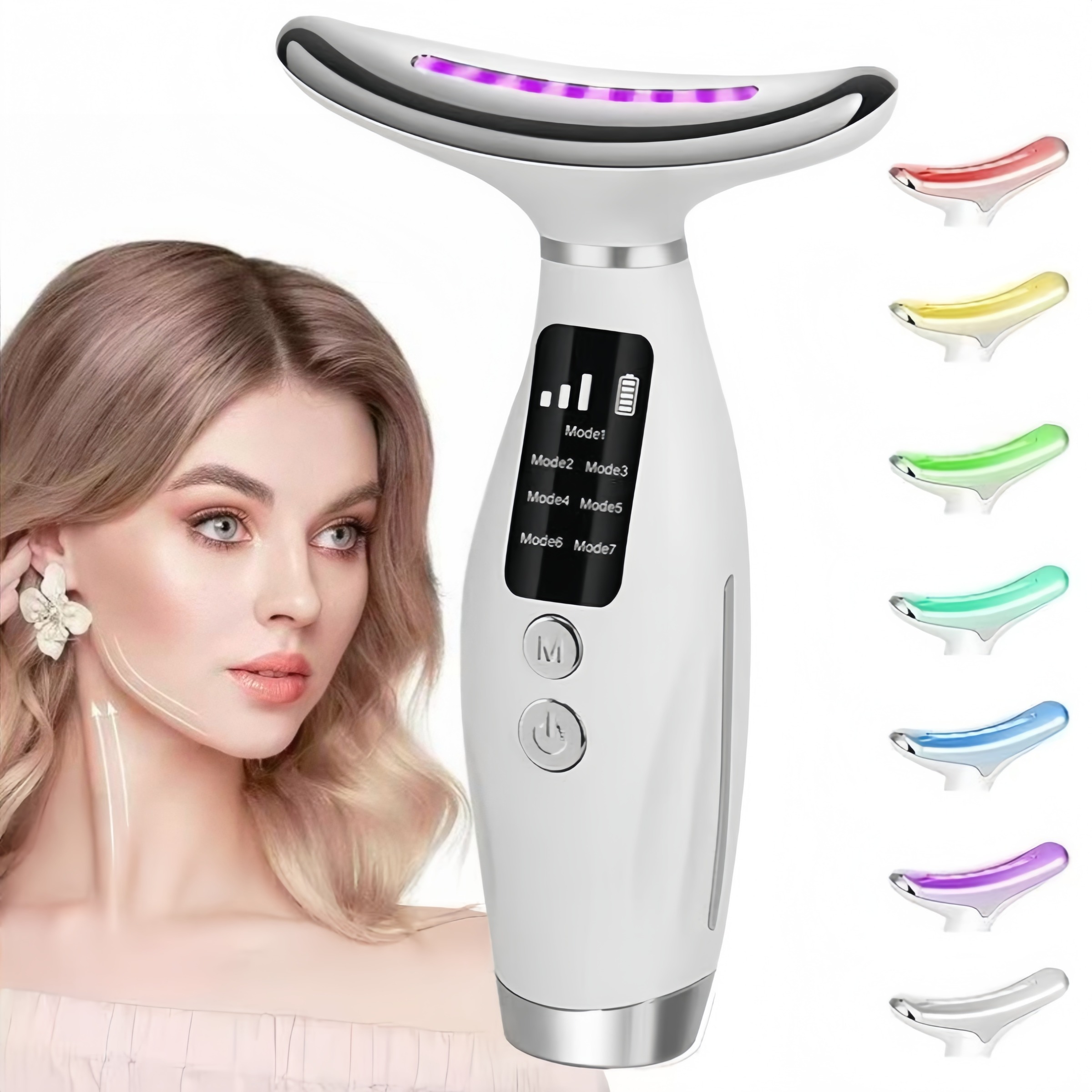 Massageador Facial e Pescoço, Terapia de Luz Vermelha Manual para o Rosto - Dispositivo de Beleza Facial LED com 7