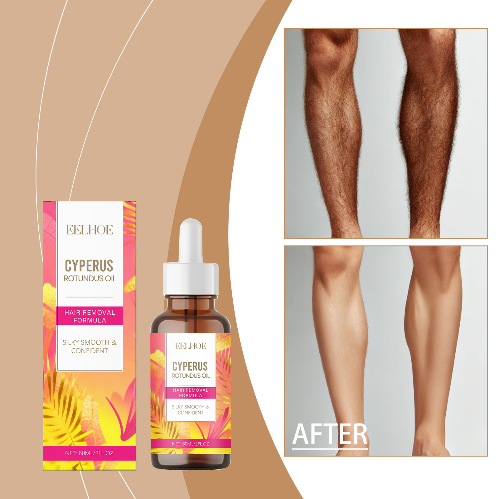 Óleo Depilatório Extrato de Trevo-de-Nutgrass 60ml com Tioglicolato de Potássio, Cuidado Depilatório Suave para Pele