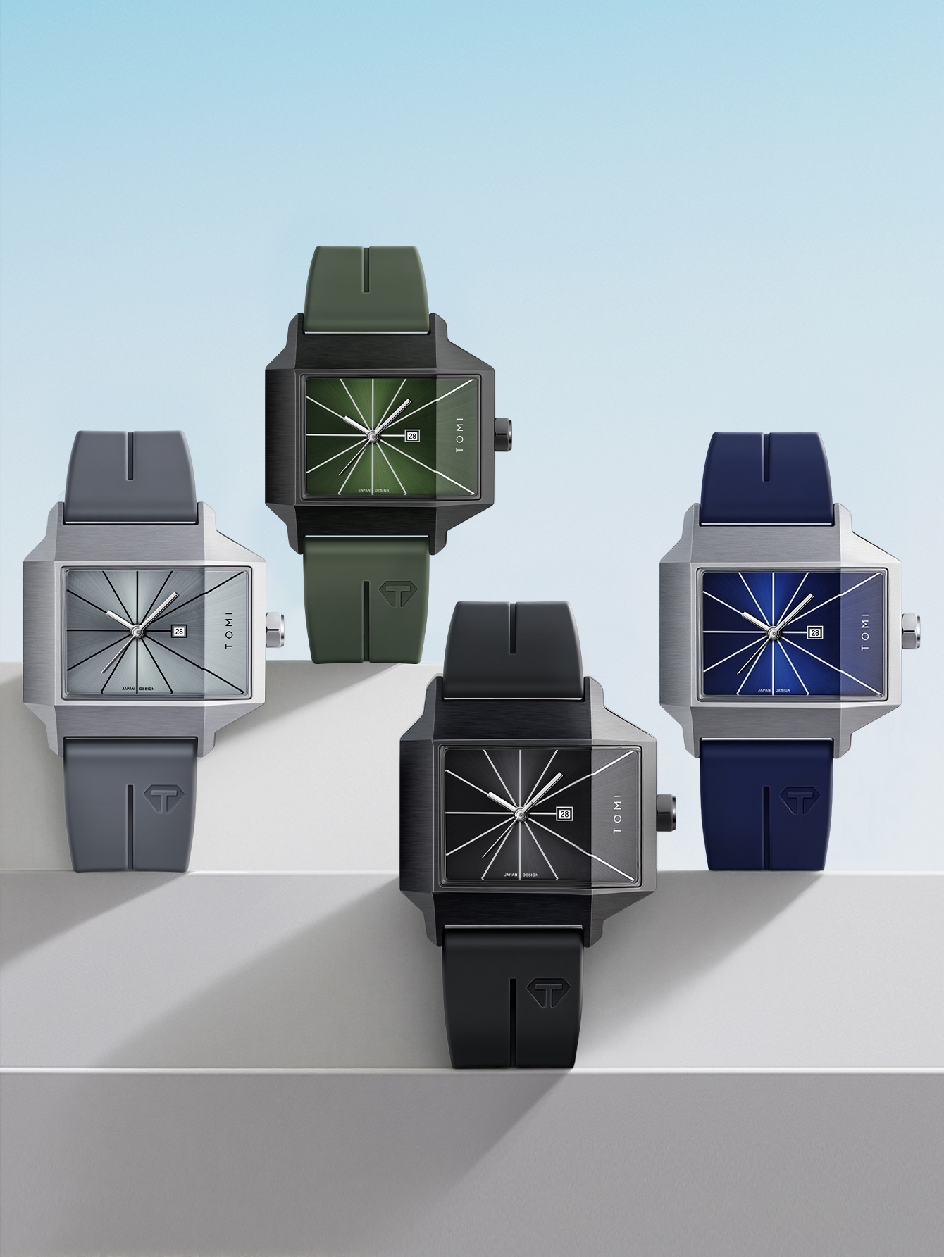 TOMI Square Sunray Men Watch Moda Silicone Pulseira Relógio De Pulso De Quartzo À Prova D'água Para Estudantes