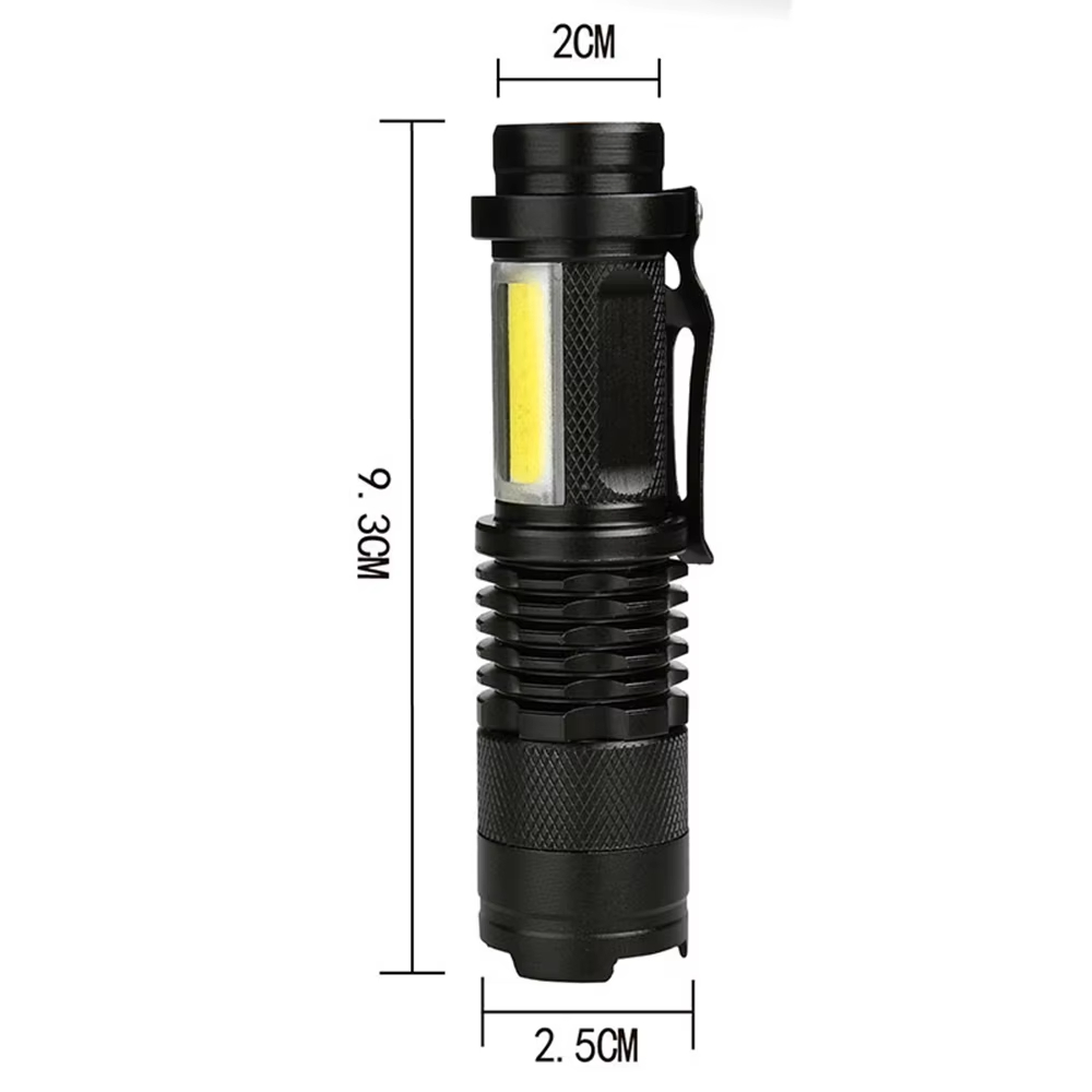 Lanterna LED Ultra Brilhante COB, Zoomável, Foco Ajustável, 3 Modos de Iluminação, Mini Tocha Alimentada por Bateria AA