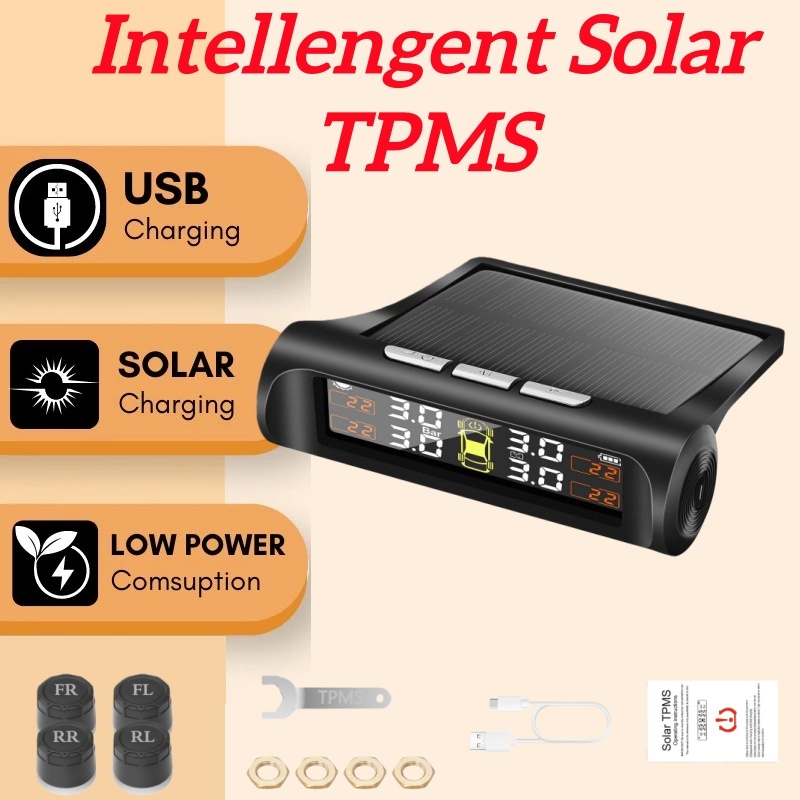 Sistema de Monitoramento de Pressão de Pneus para Carro TPMS Solar Sem Fio com 4 Sensores Externos LCD em Oferta na Shopee