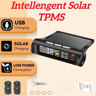 Sistema de Monitoramento de Pressão de Pneus para Carro TPMS Solar Sem Fio com 4 Sensores Externos LCD em Oferta na Shopee
