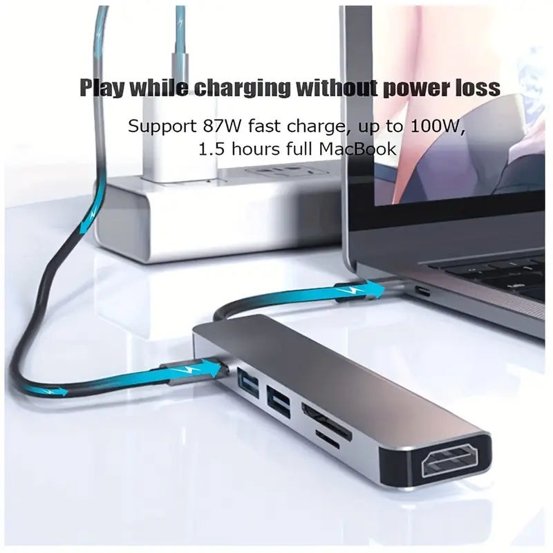 Adaptador De hub De Porta usb Multifuncional 6 Em 1 vga Para Tipo c Com Leitor De Cartão HDMI PD SD/TF Conversor De Lapt