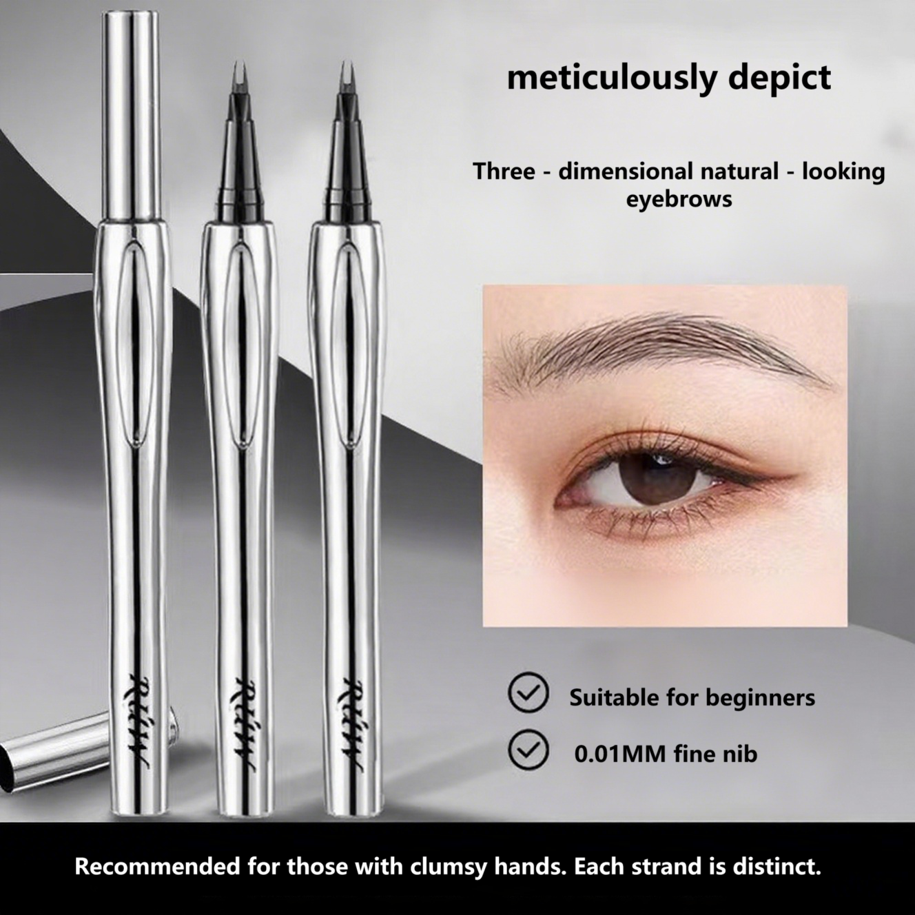 Caneta Micro Sobrancelha Ultra Fina - Precisão 0,014mm, 8H à prova d'água e suor, 3 cores, para iniciantes