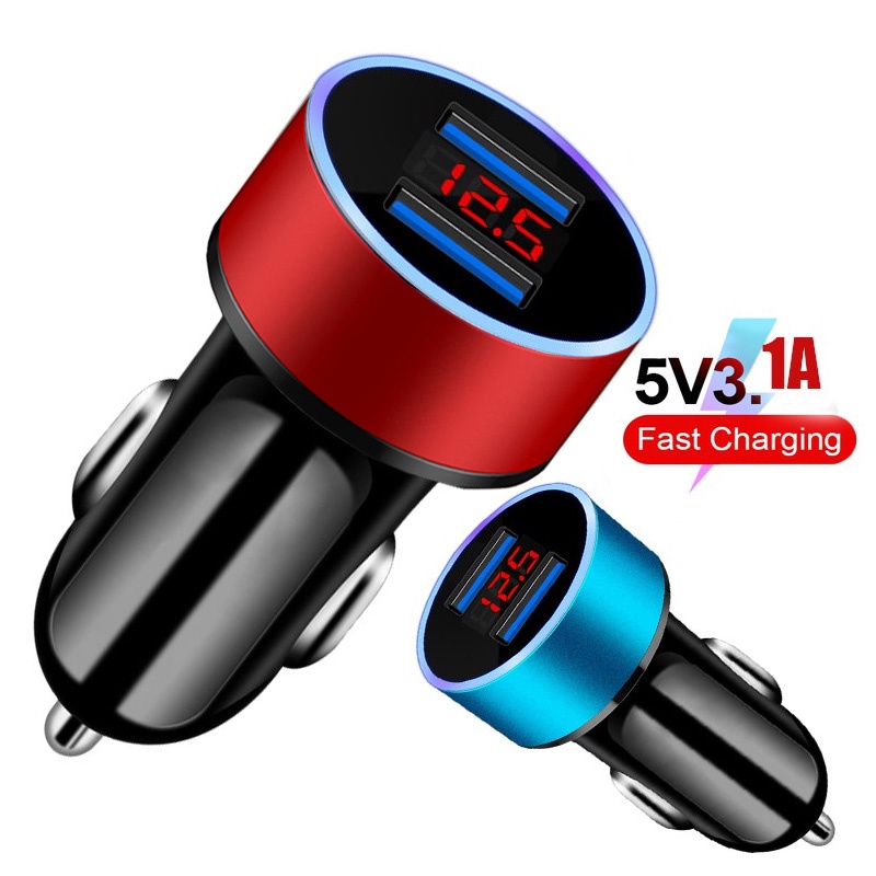 Tela LED De 5V De Tensão 3.1A Dual USB E Interface De Isqueiro Carregador De Carro Giratório , Display LCD QC Rápido De 12-24V Duplo Carregamento Para Telefone Universal