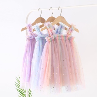 Vestido De Verão Para Meninas Com Estrelas Cintilantes Tule Sem Mangas 1-5 Anos em Oferta na Shopee