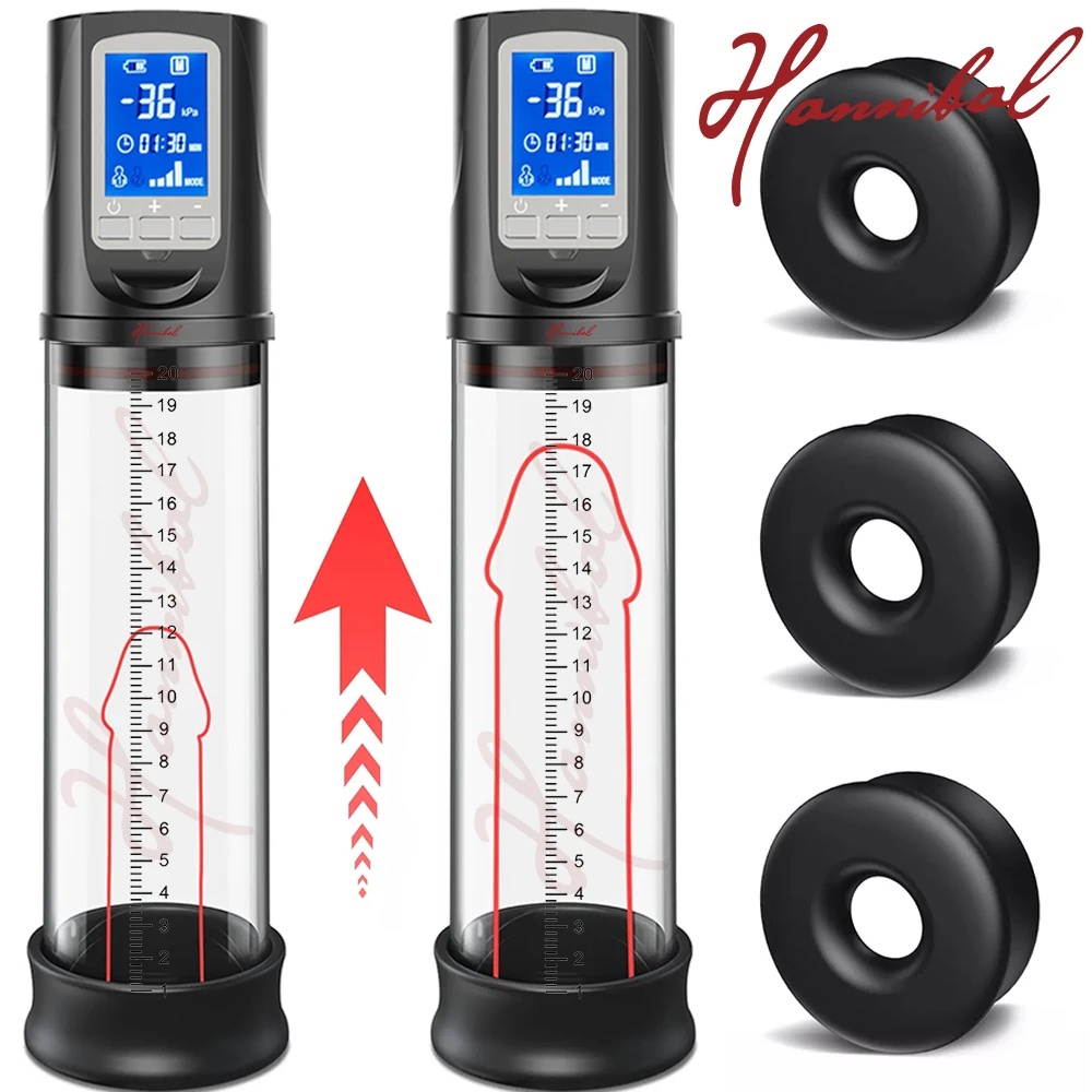 Hannibal LCD Bomba Peniana Elétrica Ampliação Do Pênis Estender Trainer Masturbadores Masculinos Copo Pau Brinquedos Sex