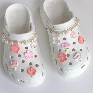 12pcs/set Croc Charme Ins Pequeno Flor De Cereja Fresca Sapatos Jibz Corrente De Pérolas Acessórios De Sandálias Superiores