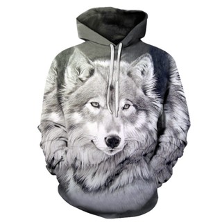 Outono-Inverno Novo Capuz De Impressão 3D Capuzes De Cabeça De Lobo Masculino Sweatshirt Moda Hip Hop Casual Outerwear Roupa Masculina