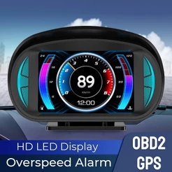 P2 OBD + GPS Medidor Digital De Inclinação Do Sistema Duplo HUD Scanner OBD2 Velocímetro De Alarme De Sobrevelocidade