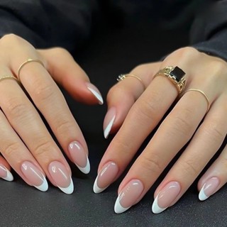 YKHMYB 24 Peças Por Caixa De Unhas Falsas Estilo Simples Branco Puro Francês Usando Removíveis Em gel Gelatinoso E Faixa De Contusão