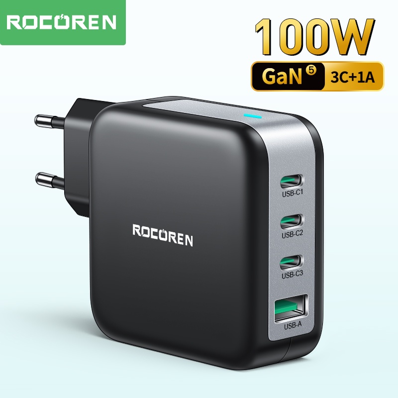 Rocoren 100W GaN Carregador PD QC 4.0 3.0 Carga Rápida USB Tipo C Rápido De Telefone Para iPhone 14 13 12 Pro Max Macbook