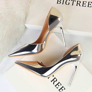 ✥2023 Primavera Verão Novo Estilo Prata Menina Lado Vazio Francês Salto Alto Estilete Combina com Tudo Sexy Pontudo Dedos Influenciador Sapatos☞