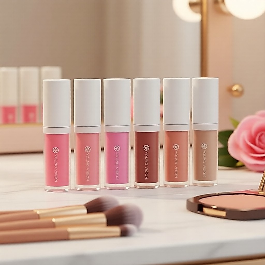 YOUNG VISION 5-Cor Batom Líquido Cheek Tint, Acabamento Matte, 3 em 1 Blush Batom Sombra