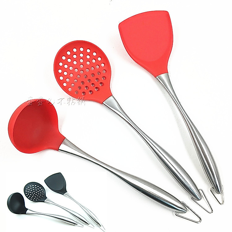 Espátula de silicone antiaderente Wok espátula chinesa espátula de silicone alça de aço inoxidável