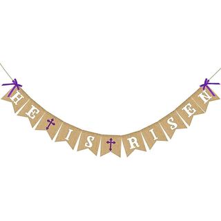 Banner de Serapilheira 'Ele Ressuscitou' - Banner de Páscoa - Decorações de Páscoa - Bandeirola Religiosa de Ressurreiçã
