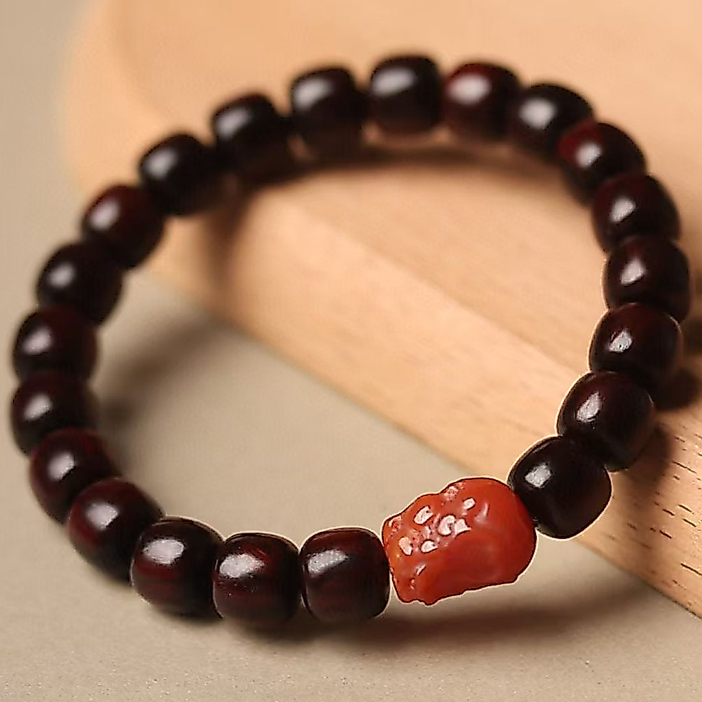 Pulseira indiana de folha pequena, ágata de sândalo vermelho Pixiu, contas em formato antigo com pulseira de ágata, puls