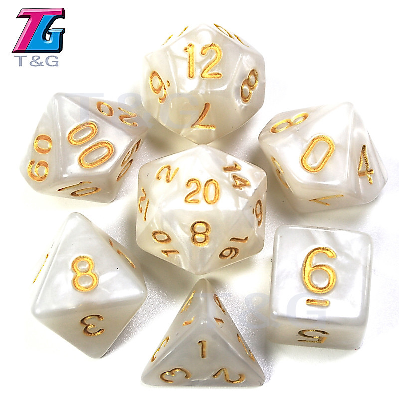 D4 D6 D8 D10 D12 D20 Dungeons and Dragons dnd Cor Pérola Padrão Conjunto de dados multifacetados Venda quente