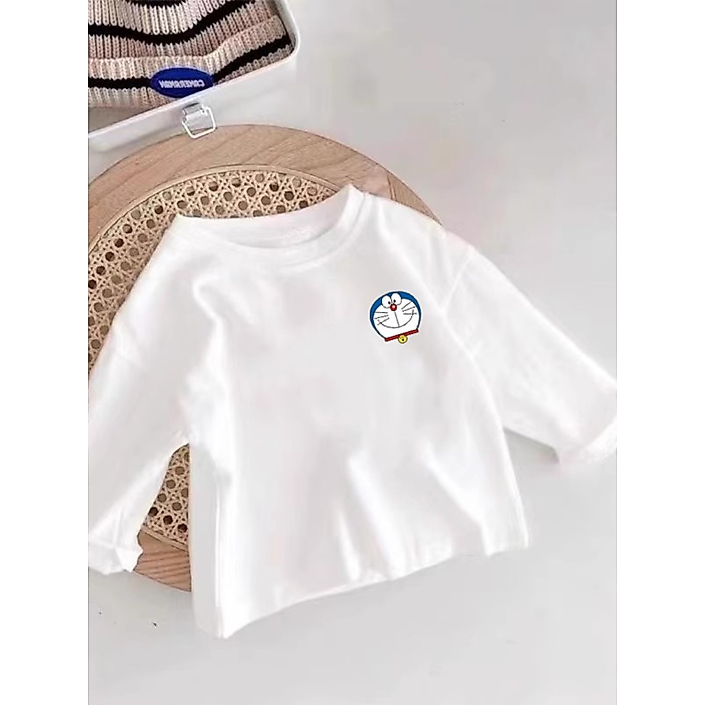 Algodão puro meninos branco em torno do pescoço de manga comprida camiseta 2025 primavera outono médio pequenas crianças