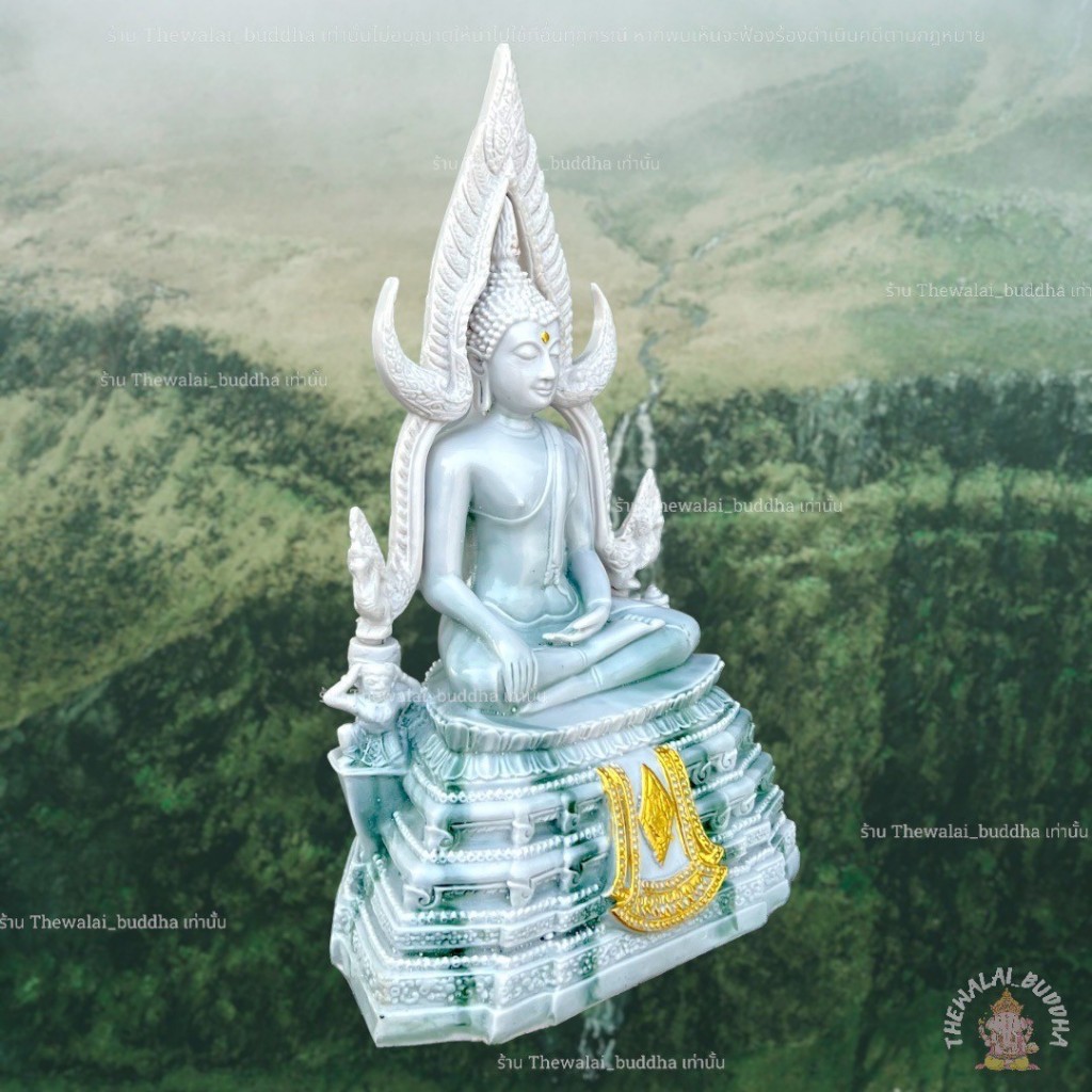 รูปสินค้า พระพุทธชินราช บูชาสีหินอ่อนลายหยก ผ่านพิธี 3/5 นิ้ว