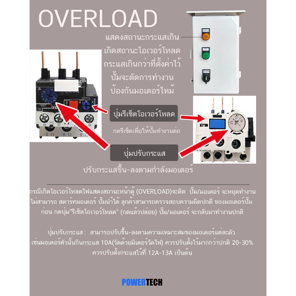 รูปสินค้า ตู้ควบคุมมอเตอร์ปั๊มน้ำ 220V สวิตช์ START STOP ใช้งานง่าย