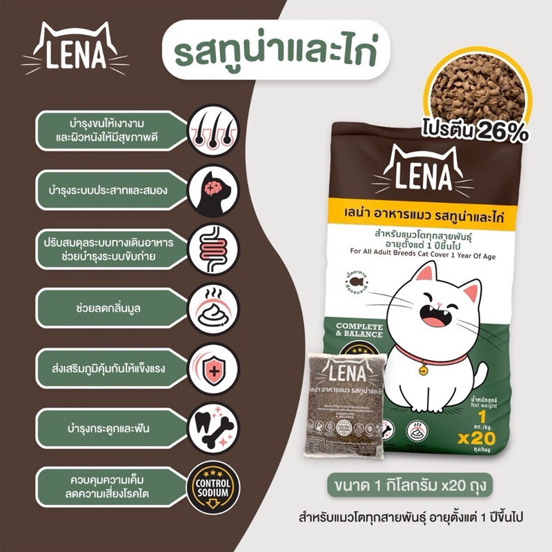 อาหารแมว LENA เลน่า 5 / 10 / 20 kg. สูตรควบคุมความเค็ม - ภาพที่ 5