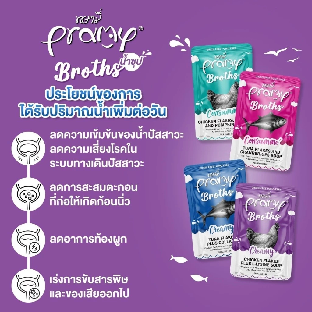 [JingJai] ยกโหล 12 ซอง Pramy Broths อาหารเปียกแมว พรามี่ ซุปแมว น้ำแมว กระตุ้นการทานน้ำ ขนาด 40g - ภาพที่ 4