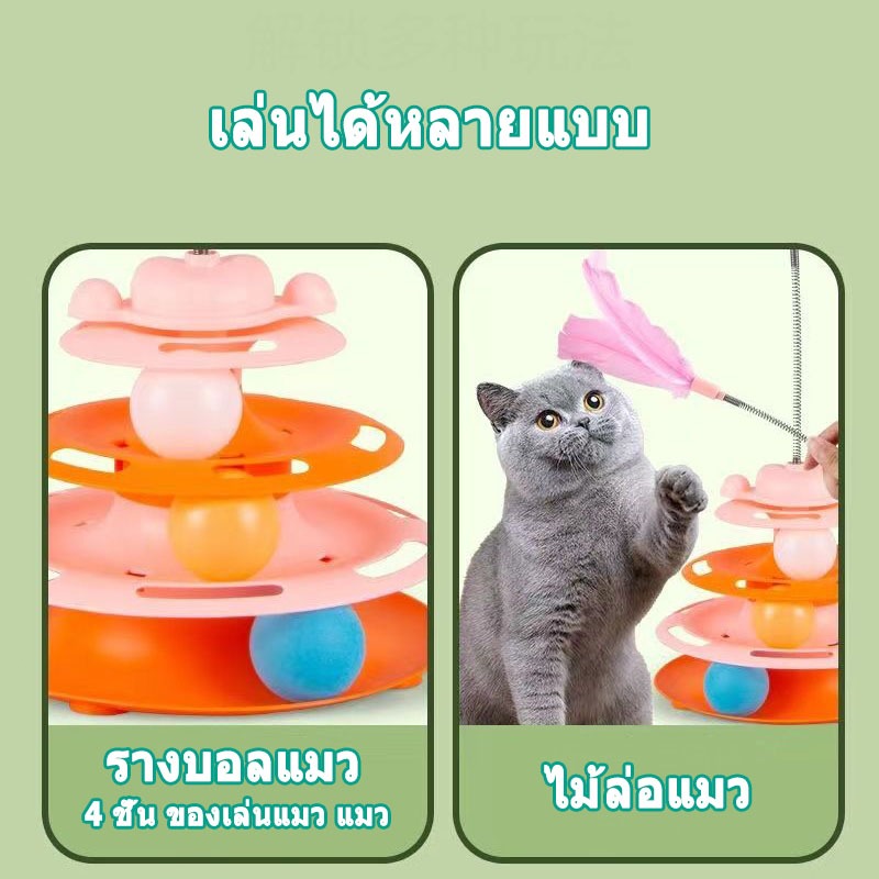 ของเล่นแมว รางบอลแมว จานเสียงแมว ด้วยขนนก สามารถหมุนได้ 360 องศา 4 ชั้น ของเล่นแมว แมว ของเล่น ของใช้แมว - ภาพที่ 6