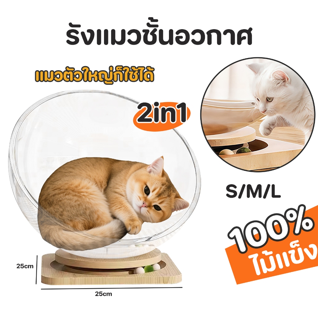 TUBI รังแมวแคปซูลอวกาศ ของเล่นแมว หลุมแมว อะคริลิค พร้อมรางบอลแบบรางไม้ โดมแมว หลุมอวกาศ2in1คอนโดแมว - ภาพที่ 3