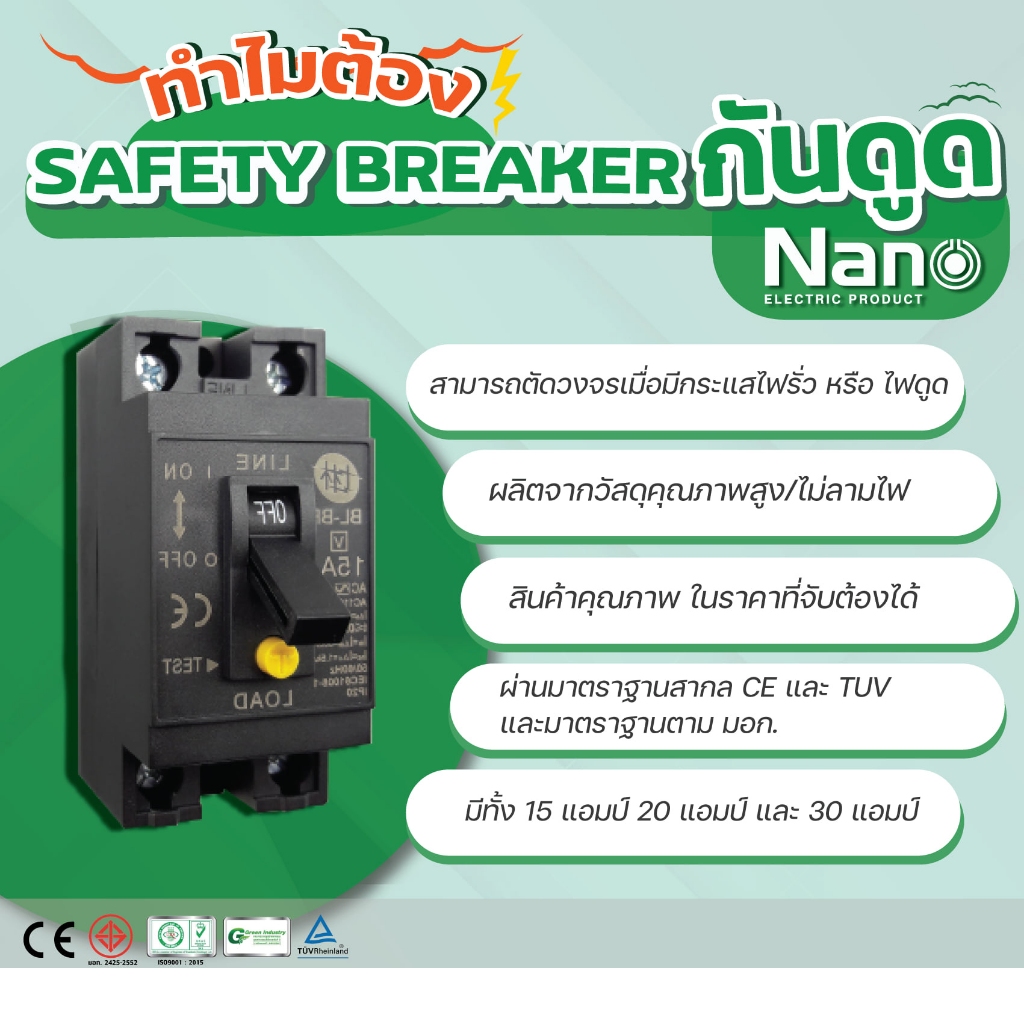 รูปสินค้า นาโน เบรกเกอร์ ป้องกันไฟรั่ว ไฟเกิน ไฟช็อต