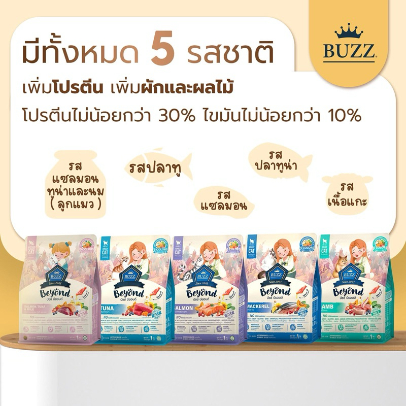Buzz Beyond บัซซ์ บียอนด์ อาหารแมว กลูเตนฟรี ปลาทู แซลมอน ลูกแมว แกะ ทูน่า 1kg - ภาพที่ 3