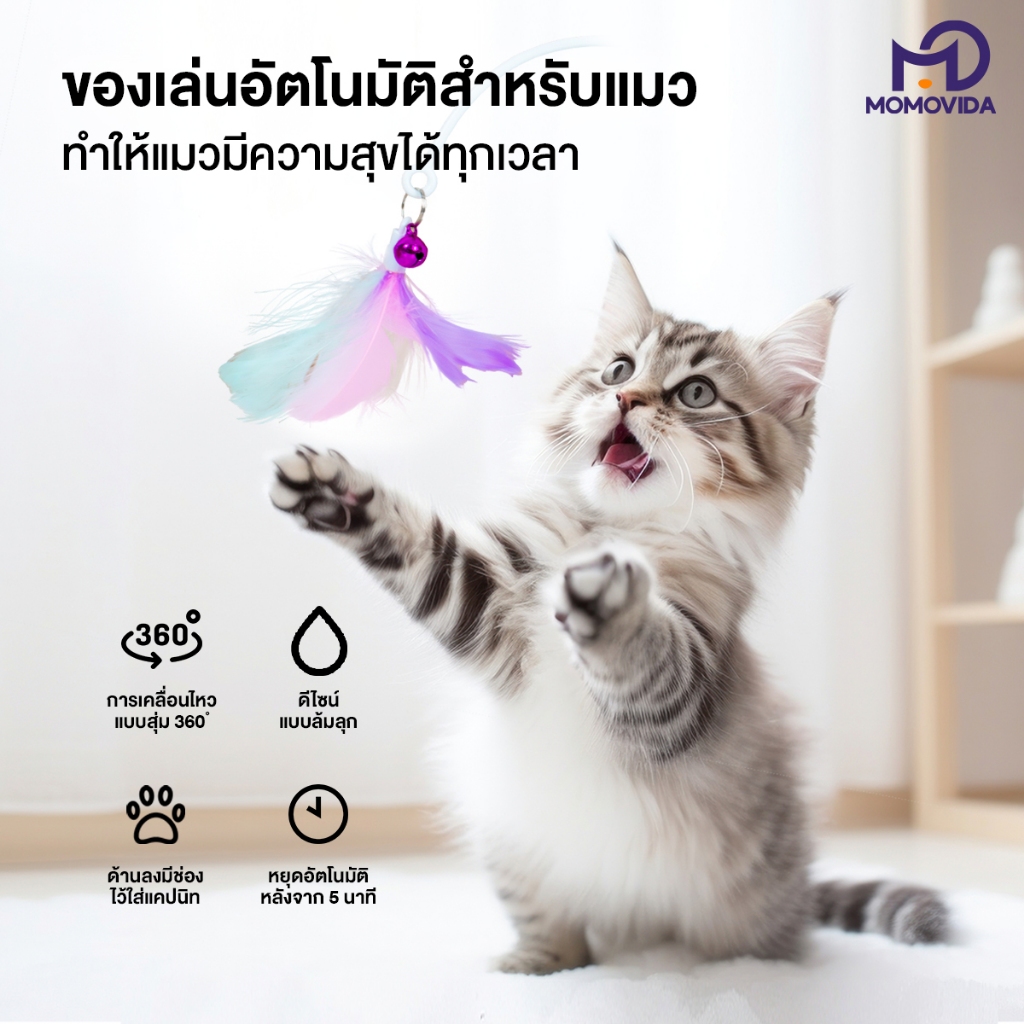 MOMOVIDA ของเล่นตกแมวอัตโมมัติ ไม้ตกแมวอัตโนมัติ+ เลเซอร์ของเล่นแมว เลเซอร์ล่อแมว รุ่น CT-3/CT-4 - ภาพที่ 6
