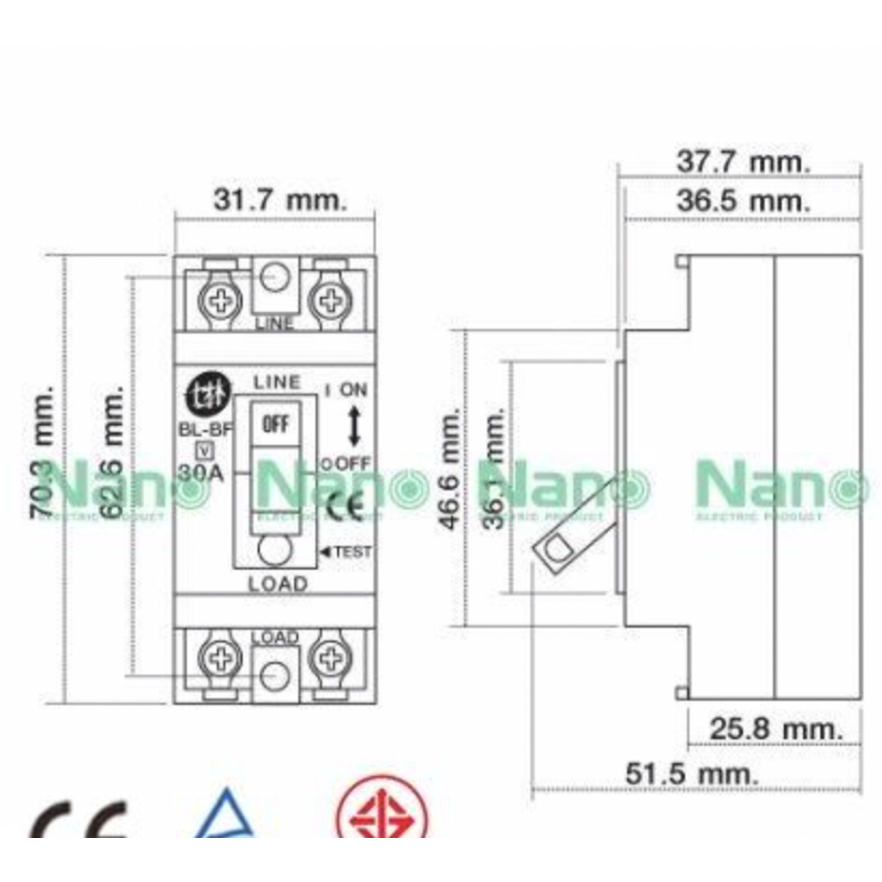 รูปสินค้า เซฟตี้เบรกเกอร์ ป้องกันไฟรั่ว ไฟเกิน ไฟช็อต รุ่น BL-BF V