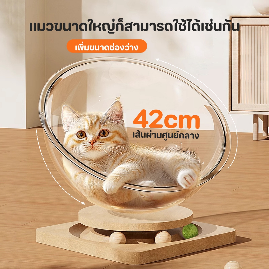 TUBI รังแมวแคปซูลอวกาศ ของเล่นแมว หลุมแมว อะคริลิค พร้อมรางบอลแบบรางไม้ โดมแมว หลุมอวกาศ2in1คอนโดแมว - ภาพที่ 4