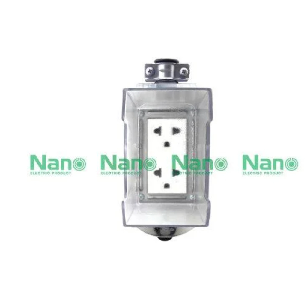 รูปสินค้า Nano RBNS2-NM-CC บล็อคยางพร้อมเต้ารับกราวด์คู่ 1 ตัว และแผ่นเพลท ไม่มีเมนสวิตช์และสายไฟ พร้อมฝา PC กันน้ำแบบหนาพิเศษ