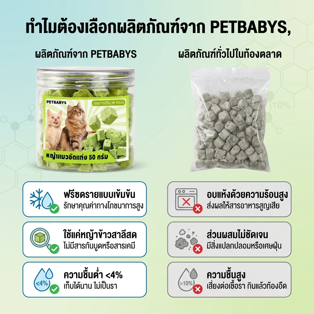 PETBABYS หญ้าแมวฟรีซดราย ขนมแมว 640กรัม อกไก่ผสมต้นอ่อนข้าวสาลีฟรีซดราย ลดการสำลักขน โปรตีนสูง - ภาพที่ 6