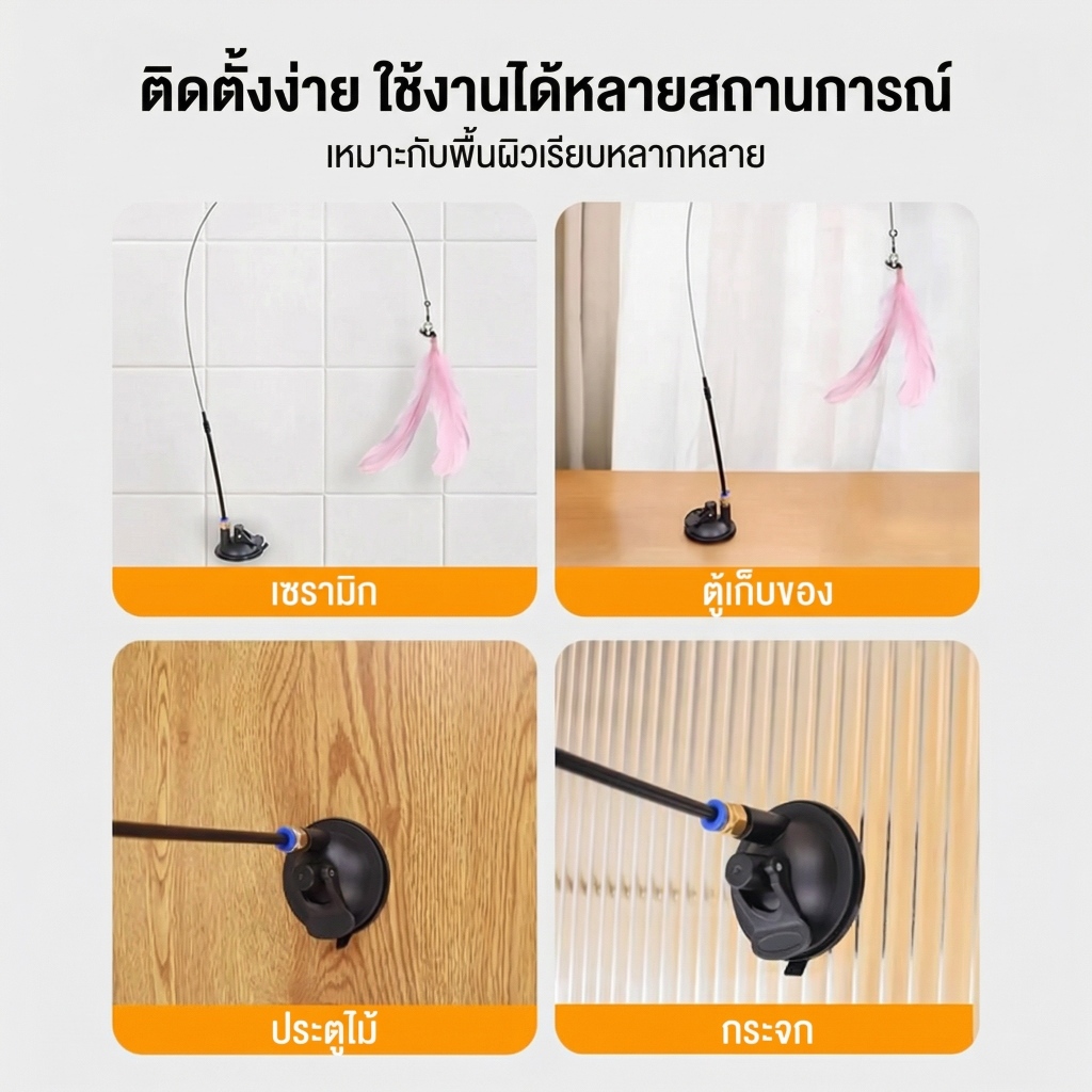 PETLUSCI ไม้ล่อแมว แบบติดพื้นสุญญากาศ มีกระดิ่งล่อความสนใจ สนุกไม่รู้จบ แมวเล่นต่อเนื่อง Cat Teaser - ภาพที่ 6