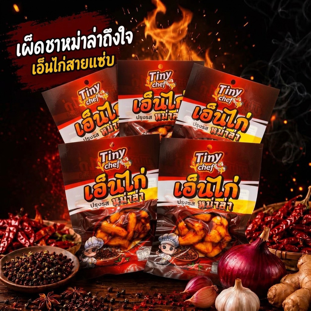 รูปสินค้า เอ็นไก่หม่าล่าเผ็ดระเบิด เคี้ยวหนึบไร้กระดูก