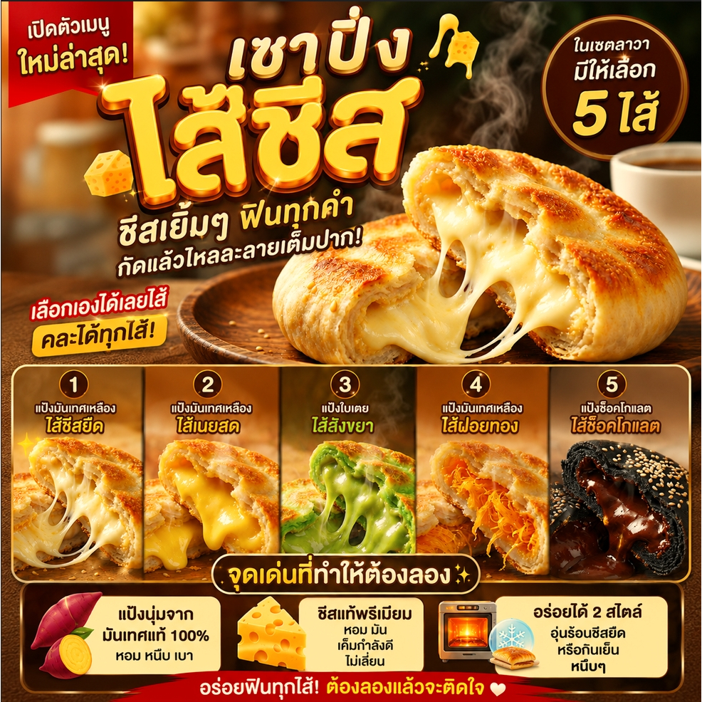เปี๊ยะลาวา 5 รส ไส้เยิ้ม ชีสยืด หวานน้อยอร่อยเต็มคำ