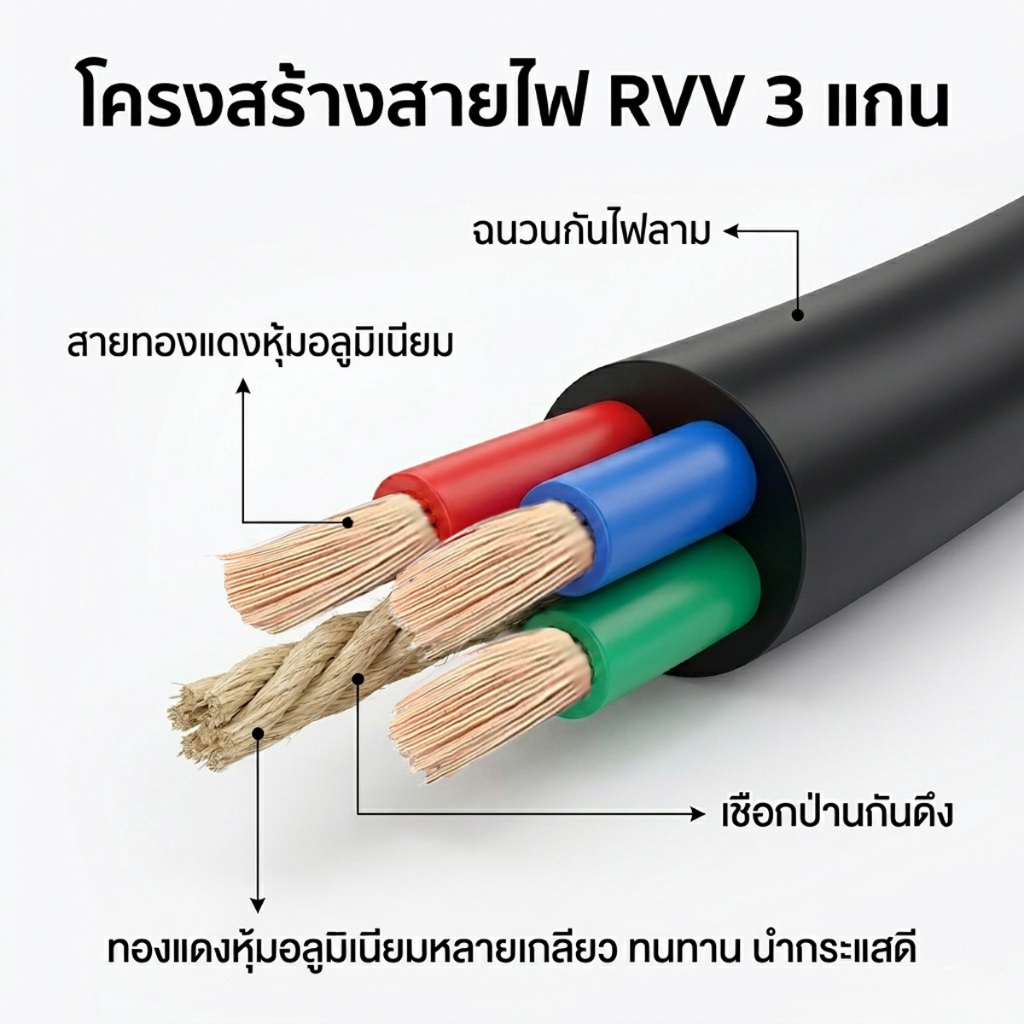 รูปสินค้า สายไฟฟ้าอ่อน RVV ทนความเย็น 3 แกน ขนาด 1.5-6 มม.