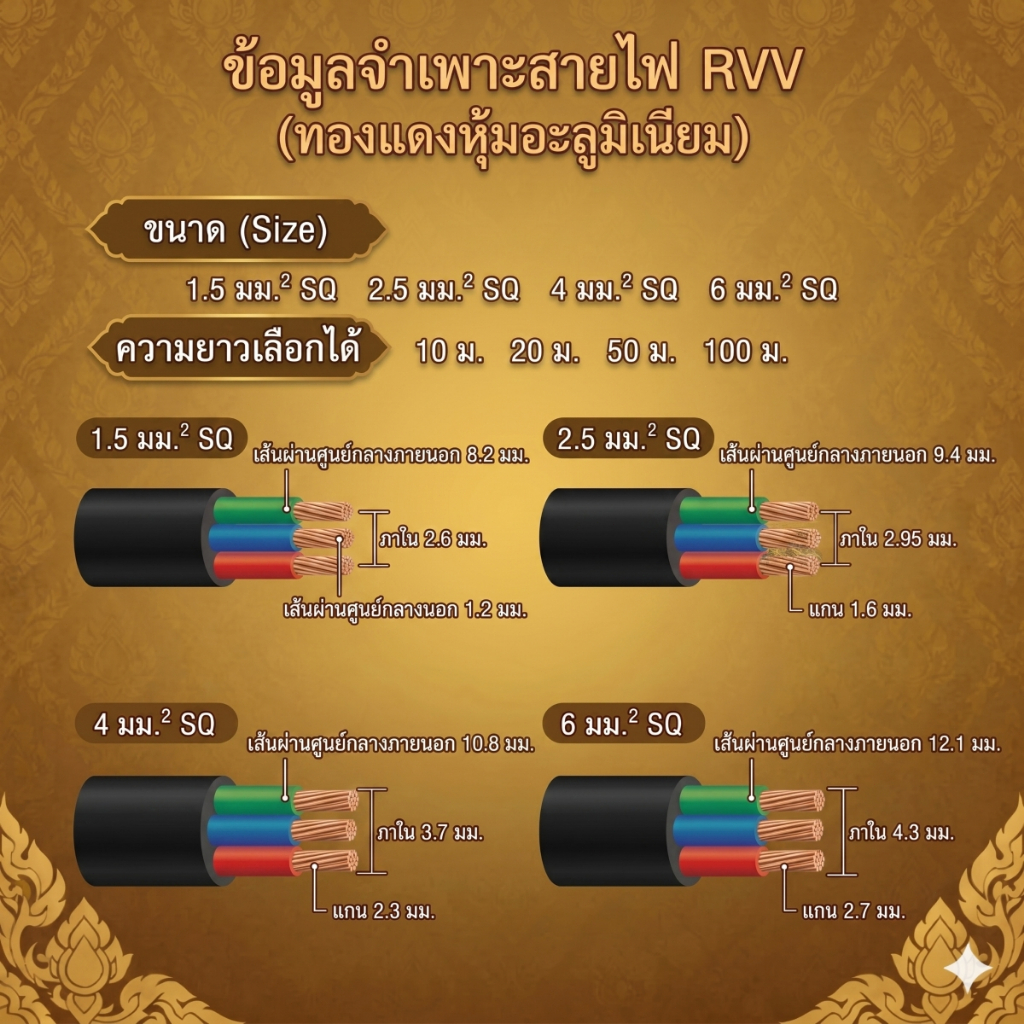 รูปสินค้า สายไฟฟ้าอ่อน RVV ทนความเย็น 3 แกน ขนาด 1.5-6 มม.