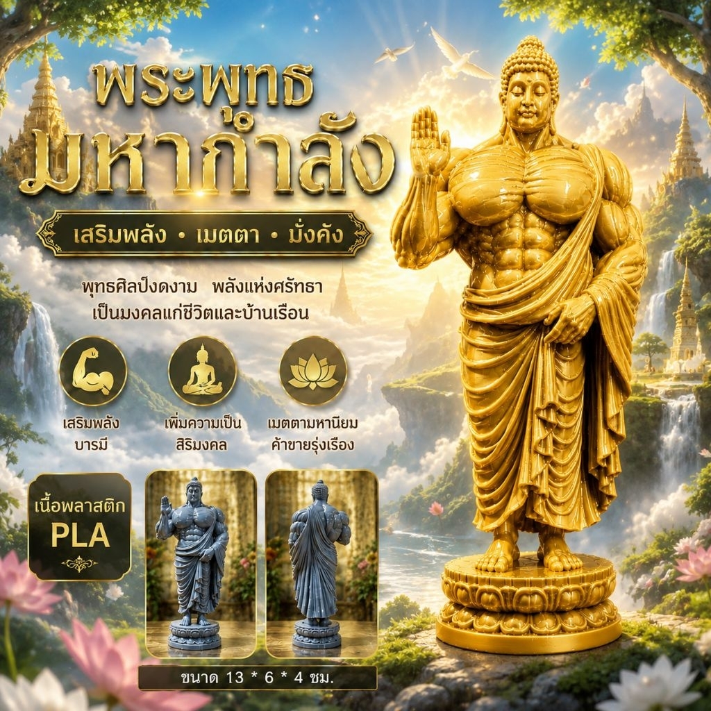 รูปสินค้า พระพุทธมหากำลัง 3D ประดับโต๊ะ มงคลตั้งห้องพระ