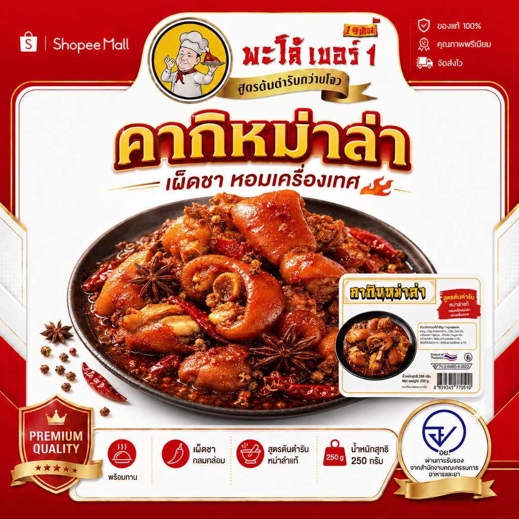 หม่าล่าขาหมูพร้อมทาน เผ็ดชา หอมเครื่องเทศ 0% วัตถุกันเสีย